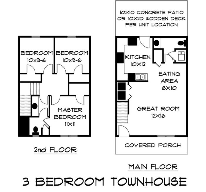 3 Bedroom Townhome Floor Plan Image